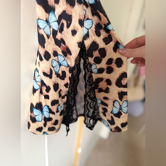 Y2K Leopard & Butterfly Print Lace Black Chemise or Slip Dress Size Small - Picture 4 of 6